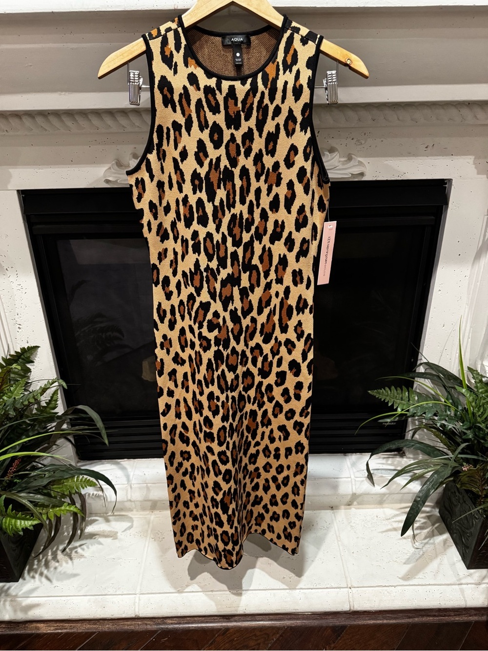 🆕 Aqua Sleeveless Animal-Print Knit Dress in Tan & Black